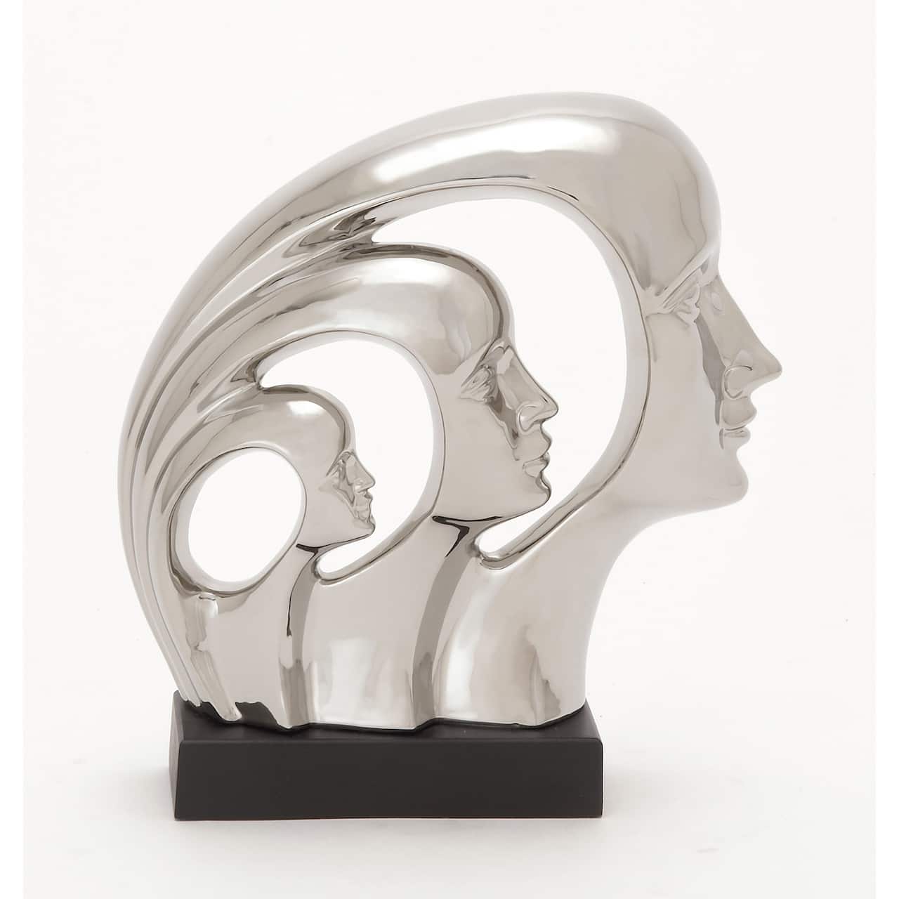 12&#x22; Silver Porcelain Contemporary Family Sculpture
